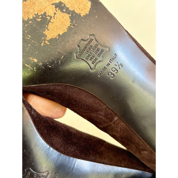 Unisa Suede Loafer Heels 9.5 39.5 Dark Brown Pumps 90s Y2K Stitch Academia Prep - Picture 6 of 8